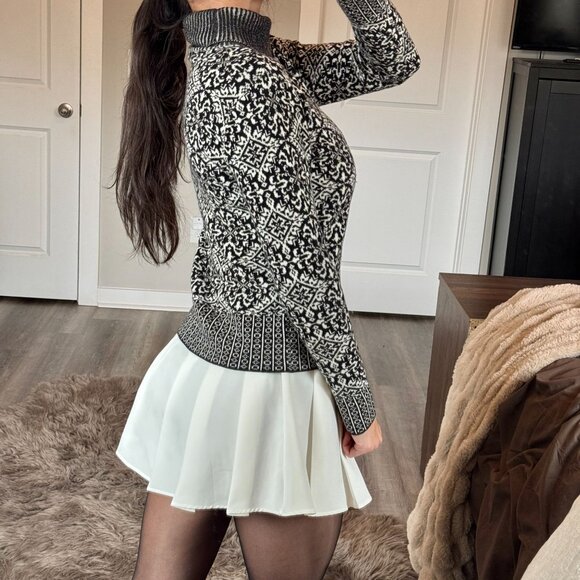 Talbots Petites Nordic Turtleneck Sweater Black White Winter Knit Cottagecore - Picture 4 of 9